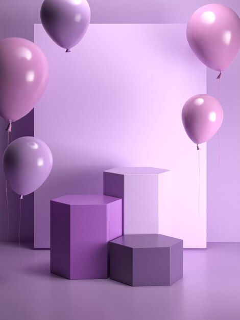 Disposizione di palloncini viola con palco