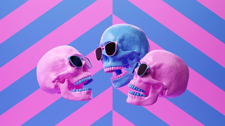 Foto gratuito disposizione di teschi colorati in studio