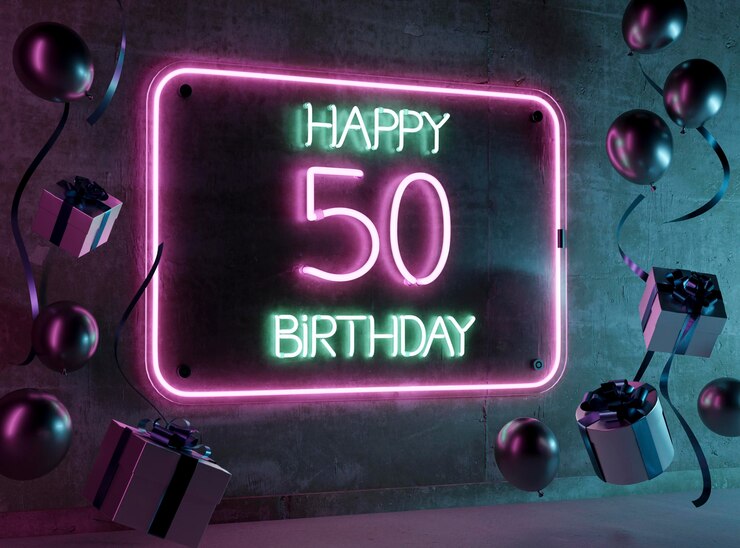 Foto gratuito disposizione festiva per il 50esimo compleanno al neon