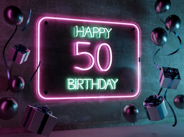 Disposizione festiva per il 50esimo compleanno al neon