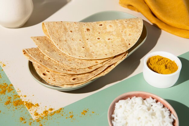 Disposizione indiana deliziosa di roti