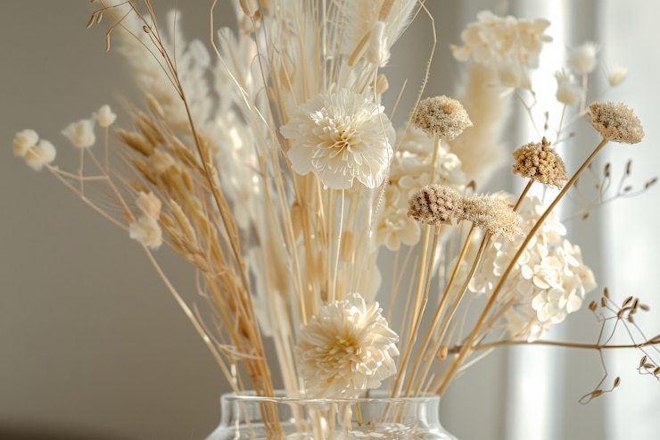 Foto gratuito disposizione onirica con fiori secchi decorativi