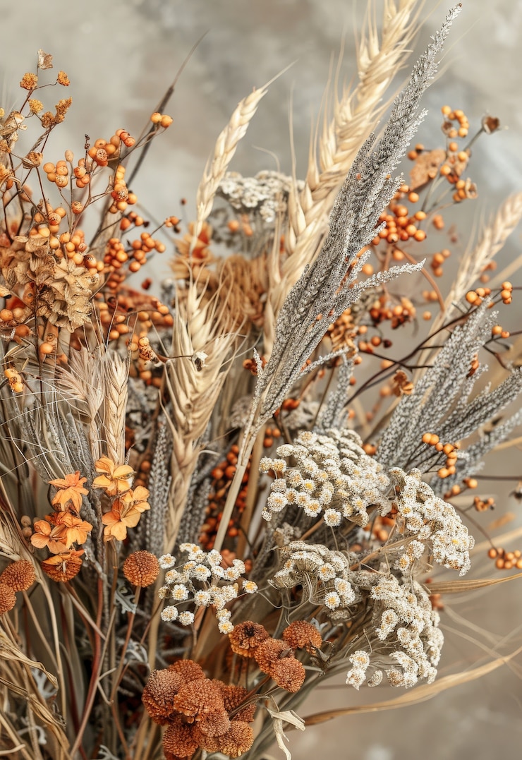 Foto gratuito disposizione onirica con fiori secchi decorativi