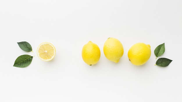 Disposizione piana del limone con il concetto delle foglie