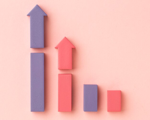 Disposizione piatta della presentazione delle statistiche con grafico e frecce