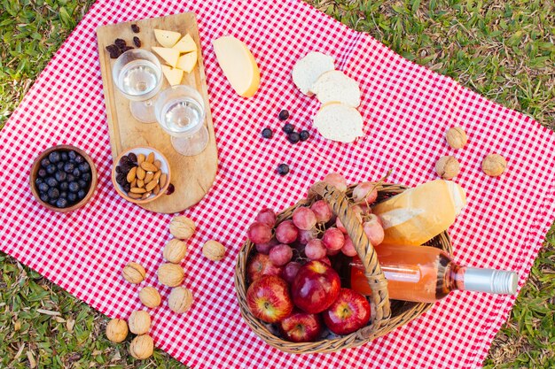 Disposizione picnic vista dall'alto