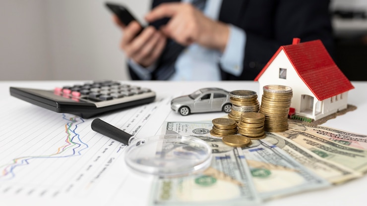 Foto gratuito disposizione vista frontale degli elementi economici