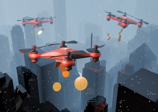 Distribuzione di criptovalute con droni ad angolo alto