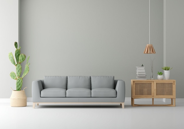 Divano grigio in soggiorno con spazio libero