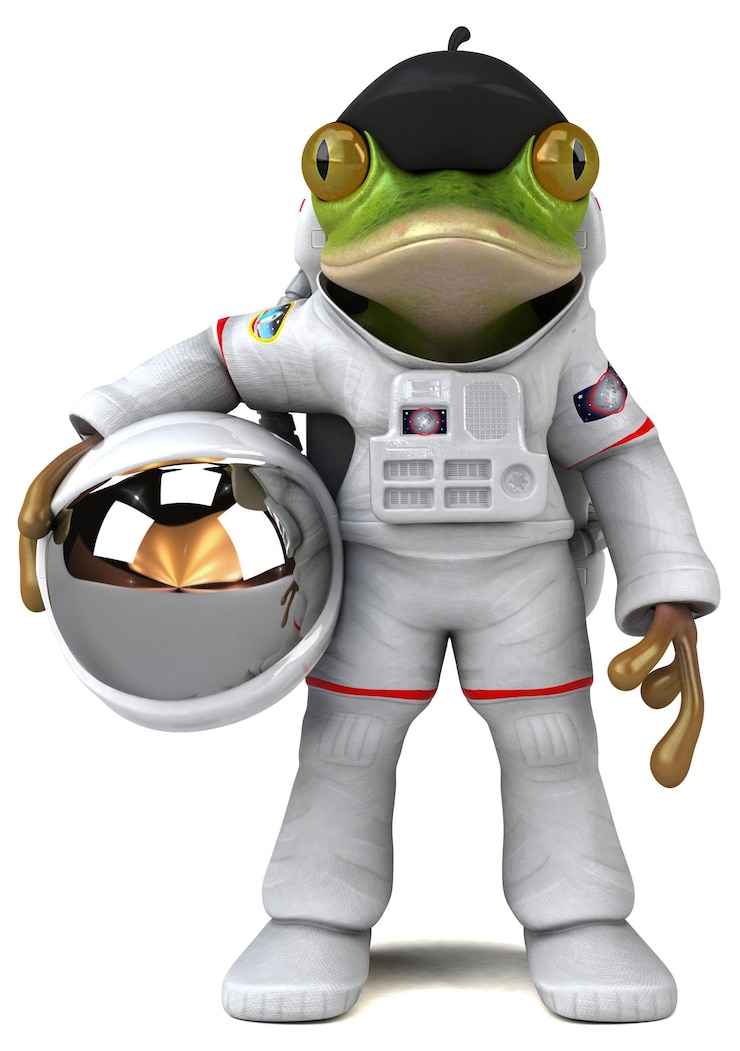 Foto gratuito divertente astronauta rana dei cartoni animati 3d