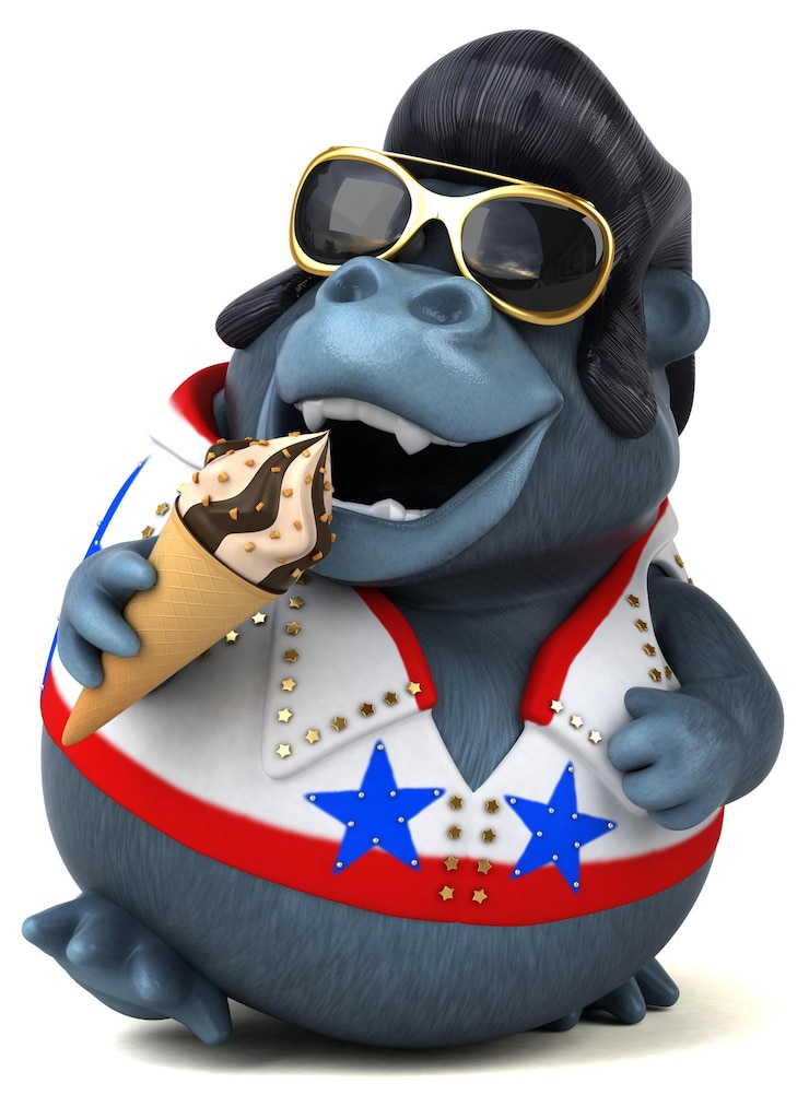 Foto gratuito divertente cartone animato 3d illustrazione di un gorilla rocker