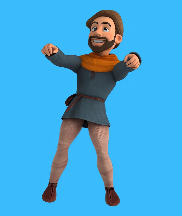Foto gratuito divertente cartone animato 3d uomo medievale che balla