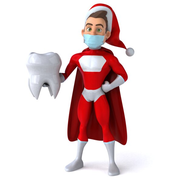 Divertente illustrazione 3D di un cartone animato Babbo Natale con una maschera