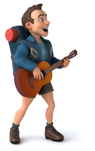 Divertente illustrazione di un backpacker cartone animato in 3D