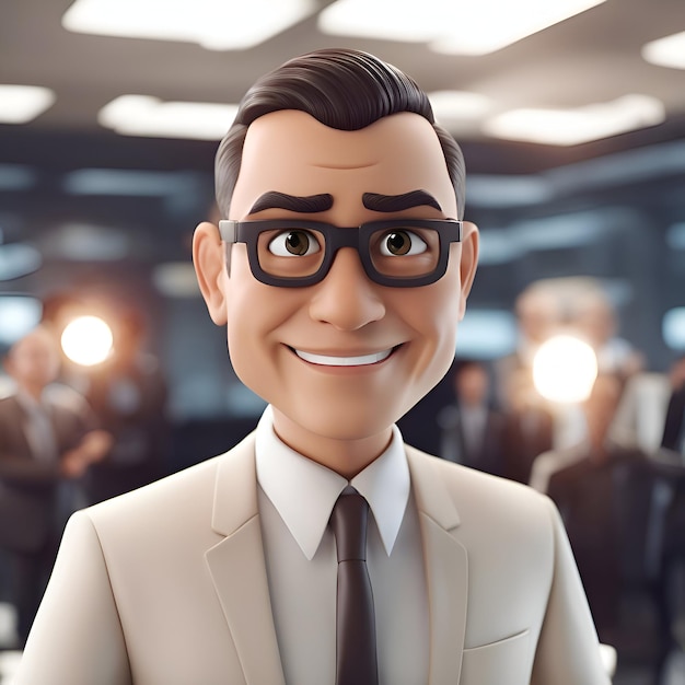 Divertimento sorridente uomo d'affari con occhiali e un abito rendering 3d