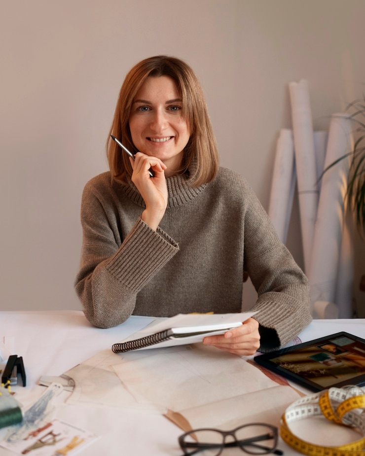 Foto gratuito donna a colpo medio che crea una tavola di visione