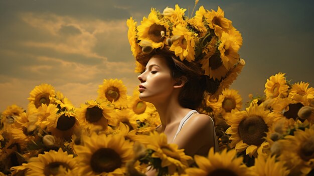 Donna a colpo medio con girasoli