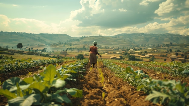 Donna africana che raccoglie verdure