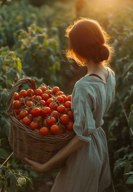 Donna che lavora nel settore agricolo rurale per celebrare le donne nel campo di lavoro per la Giornata del Lavoro.