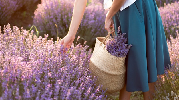 Donna che si distende nel giacimento di fiore