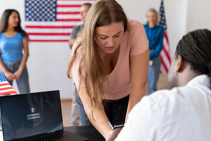 Foto gratuito donna che si registra per votare negli stati uniti
