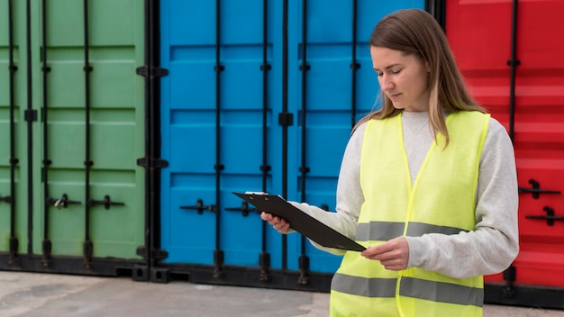 Donna del colpo medio al centro logistico