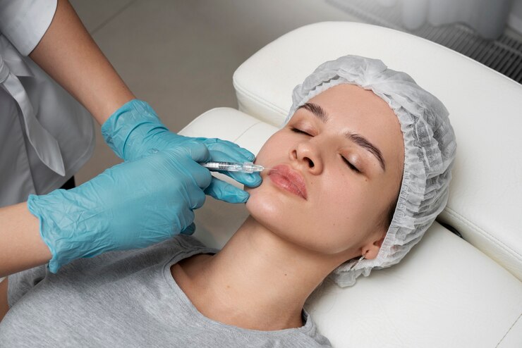 Foto gratuito donna dell'angolo alto che ottiene l'iniezione delle labbra