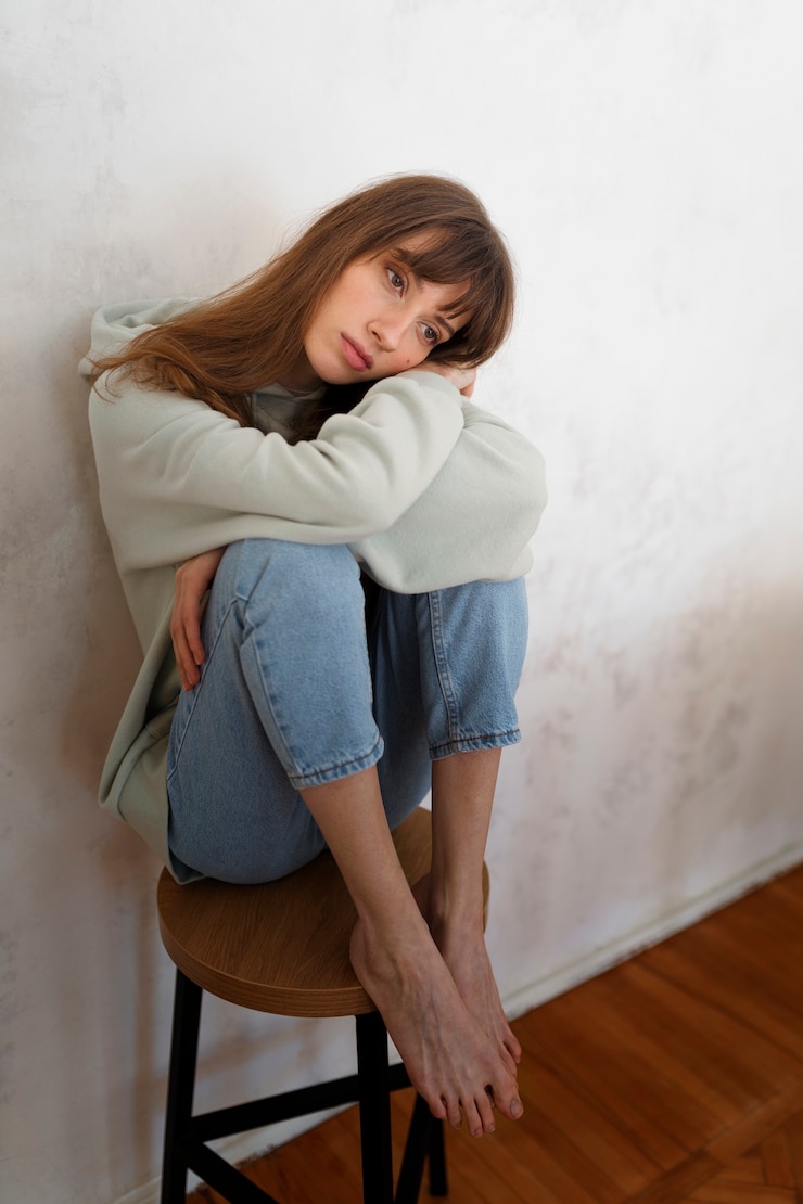 Foto gratuito donna della foto a figura intera che si siede sulla sedia