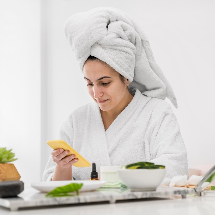 Foto gratuito donna di colpo medio con smartphone