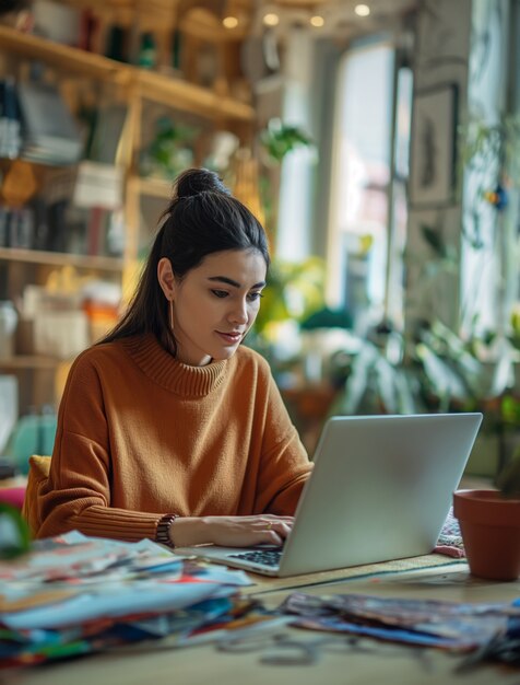 Donna di medio livello che vive come nomade digitale