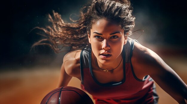 Donna di tiro medio che gioca a basket