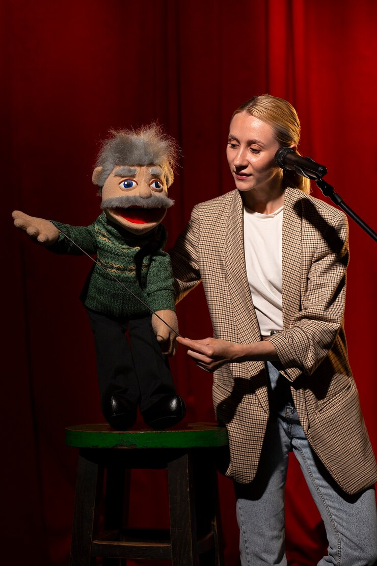 Foto gratuito donna di vista frontale che è ventriloquo