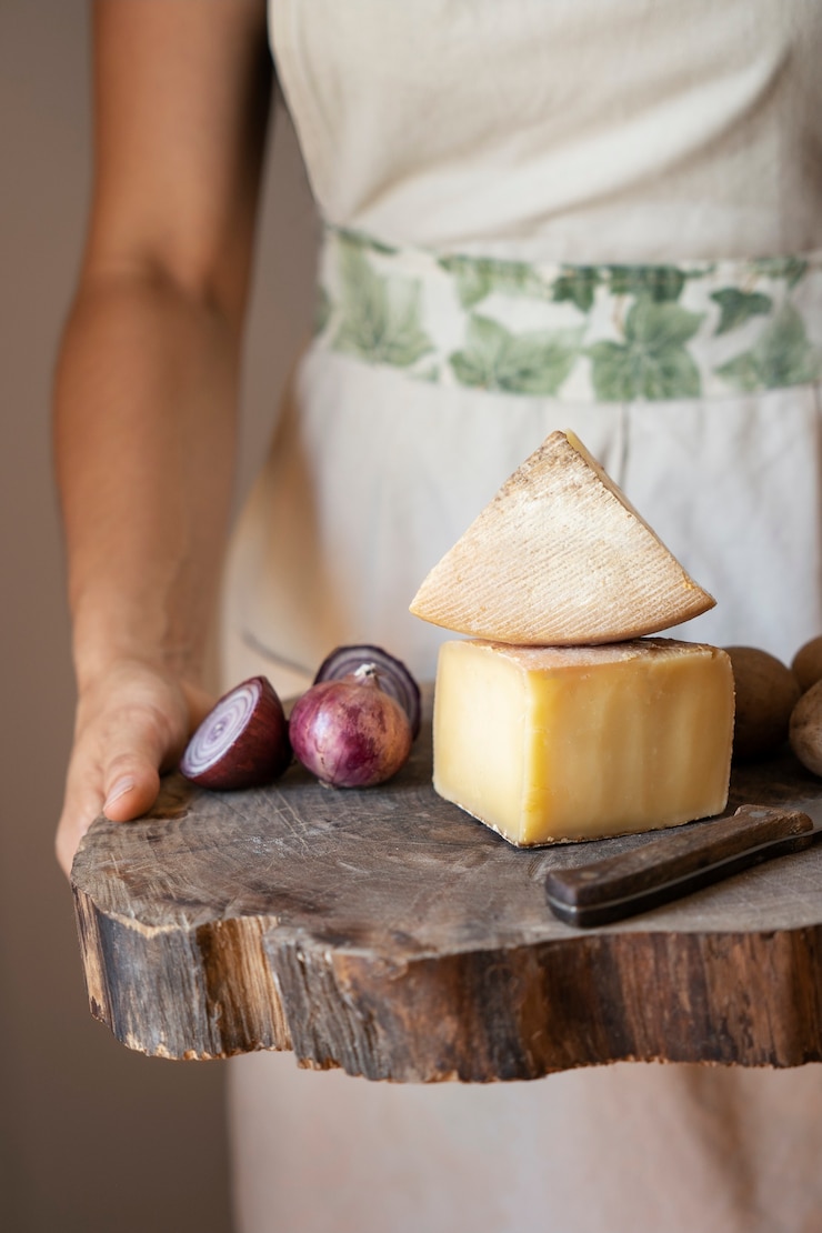 Foto gratuito donna di vista frontale che tiene tavola di legno