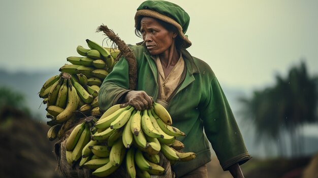 Donna di vista frontale con le banane