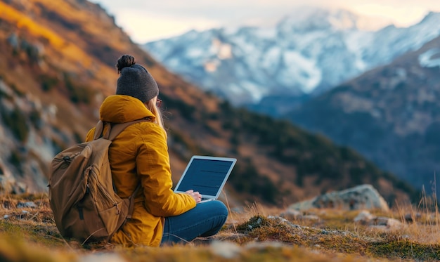 Donna di vista laterale che lavora nella natura