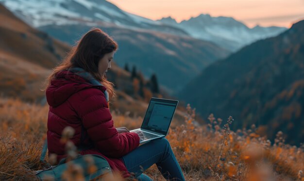 Donna di vista laterale che lavora nella natura