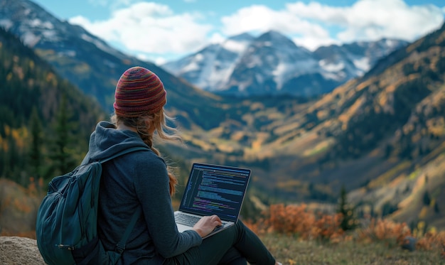 Donna di vista laterale che lavora nella natura