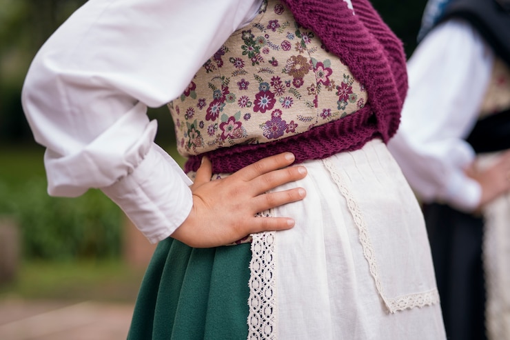 Foto gratuito donna di vista laterale in abiti tradizionali