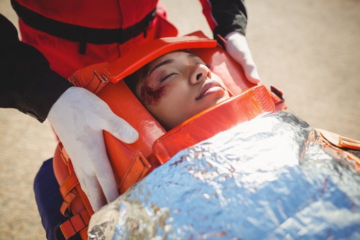 Foto gratuito donna ferita trattata dal paramedico
