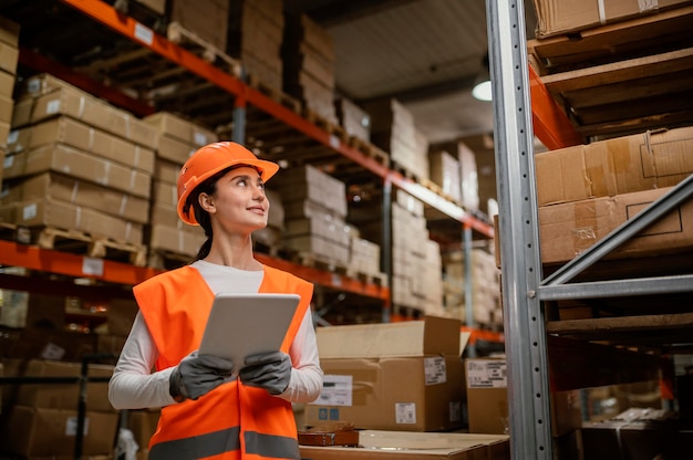 Donna in equipaggiamento di sicurezza che lavora