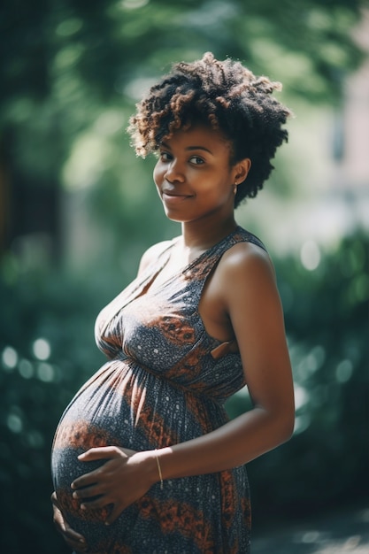 Donna incinta del colpo medio che posa all'aperto