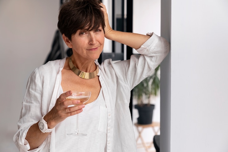 Foto gratuito donna ricca di vista frontale che trascorre del tempo a casa
