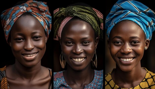 Donne africane sorridenti bellissimo ritratto di solidarietà generato dall'intelligenza artificiale