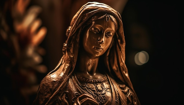 Donne che pregano alla statua del dio cattolico generata da AI