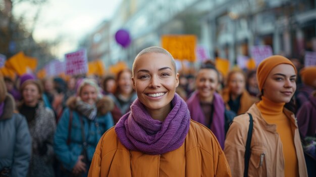 Donne che protestano per i diritti nella giornata della donna