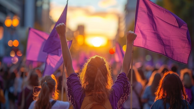 Donne che protestano per i diritti nella giornata della donna