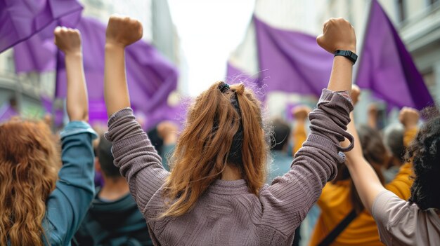 Donne che protestano per i diritti nella giornata della donna