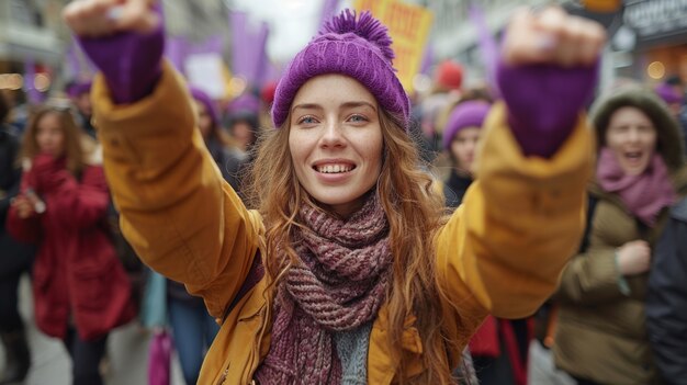 Donne che protestano per i diritti nella giornata della donna