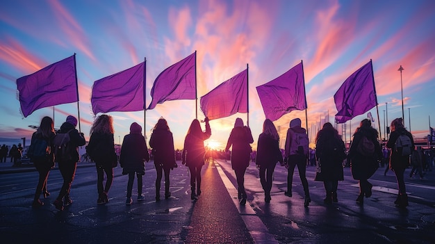 Donne che protestano per i diritti nella giornata della donna