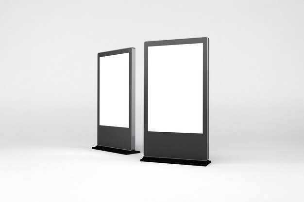 Due display di segnaletica digitale vuoti su sfondo bianco